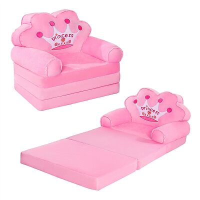Kids Foldable Sofa Bed Princess Chair for Toddlers 1-3 Pink