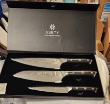 ASETY IL60658-3P, Damascus Knife Set 3 Piece Chef Knife Set, Full Tang, NSF Safe
