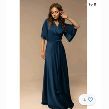 Baltic Born S Blue Silky Flutter Sleeve Maxi Dress NEW No Belt