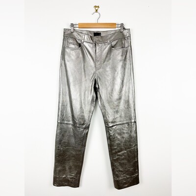 Massimo Dutti Metallic Leather Pants High Waist Straight Leg
