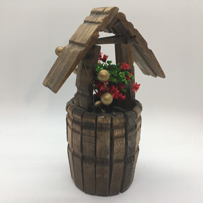Clothespin Wishing Well Hand Made Christmas Sprig Stained Wood  6.5''  Vintage