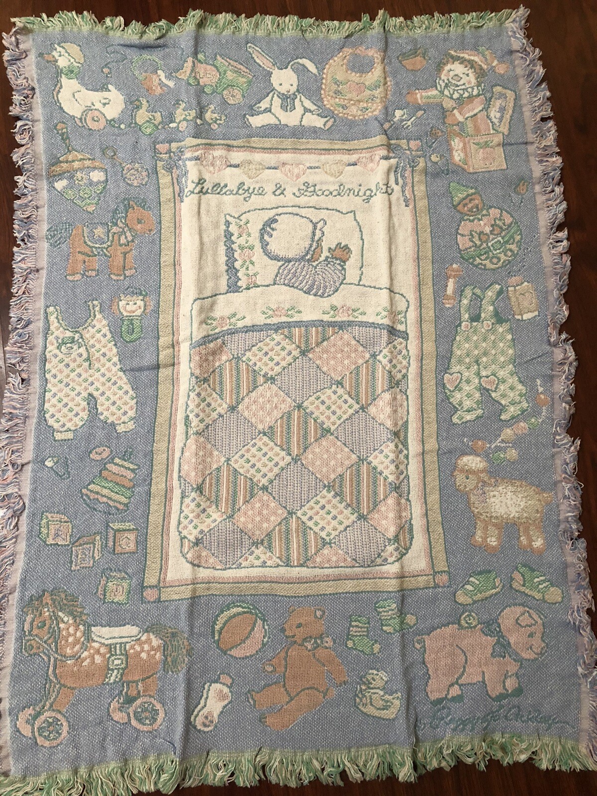 Vintage Baby Blanket Throw BEDDING Red Calliope Crafts Fringe