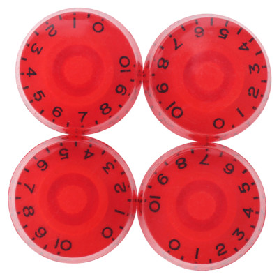 4Pcs Acrylic Guitar Bass Knobs Volume Tone Speed Control Knobs Red w/Black word