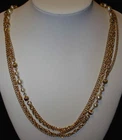 Vintage Gold Tone Faux Pearl Chain Costume Jewelry 53” Long Necklace w/Clasp