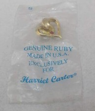 Vtg HARRIET CARTER Genuine Ruby Gold Tone HEART Lapel Tack Pin NEW 