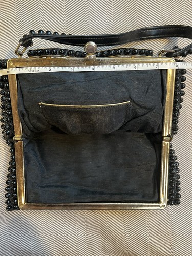 Vintage 1960s Purse Small Black Beaded Handbag Mid Century Top Handle Bag - Picture 10 of 12