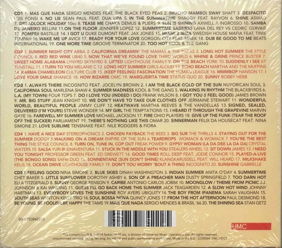 Long Hot Summer 101 Smash Hits 5 CD NEU Michael Jackson Bastille Abba Sean Paul - Bild 2 von 2