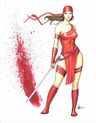 Elektra homage to Kill Bill, Quentin Tarantino, Original Comic Art.