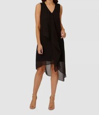 Adrianna Papell Women's Black Chiffon Draped V-Neck Sleeveless Dress Size 10