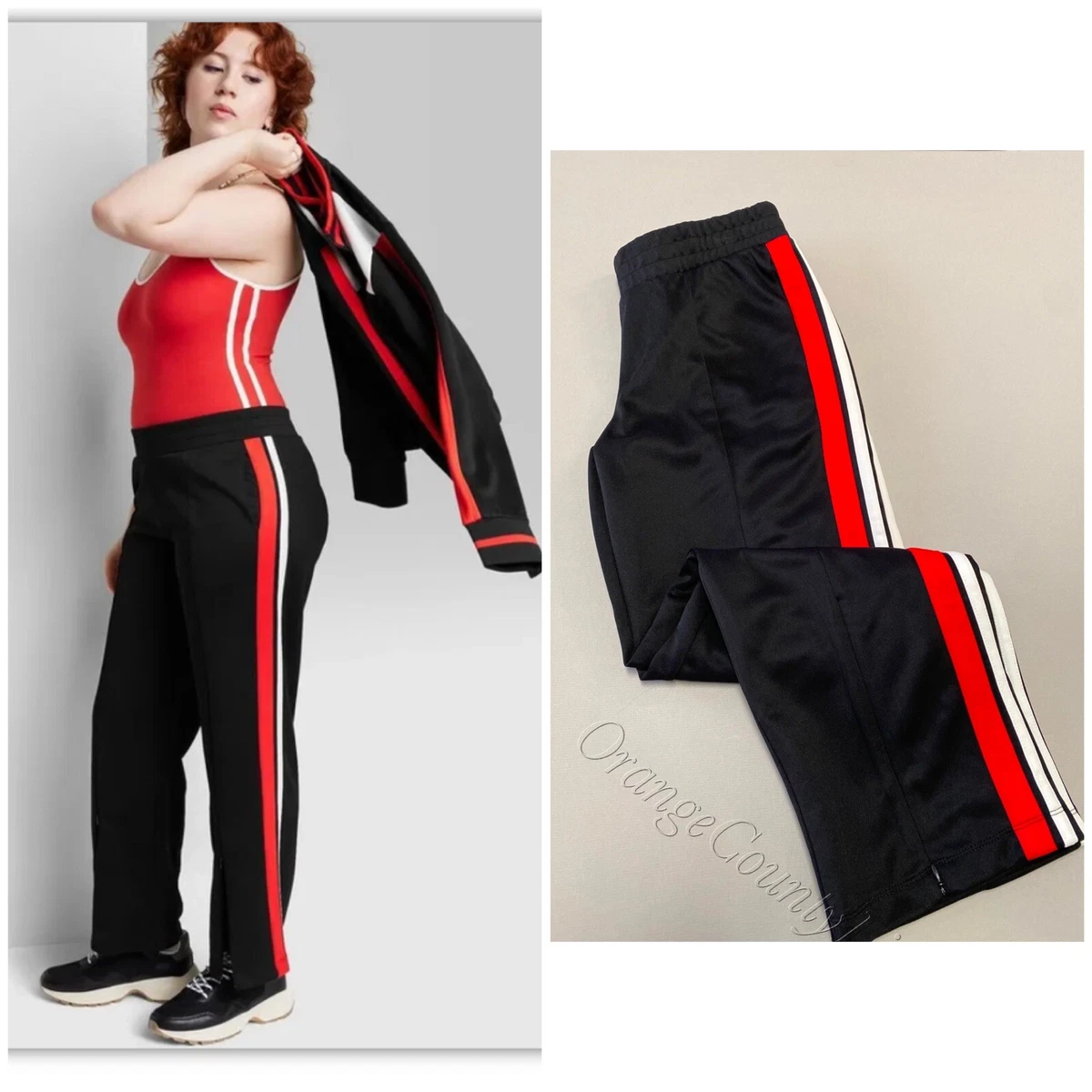 Women' Track Pants Sweats Active Wild Fable Black Red Bottoms S, M