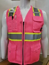 Two ToneHi Vis Reflective Pink Safety Vest for Traffic, Security, Volunteer Work