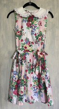 Vtg 90s ANNE SAVOY Pink Floral Prairie Cottage Dress White Lace Collar Girls 10