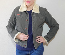 Roxy Green Corduroy Coat Medium Jacket Cotton Fur Button Down Vintage Womens