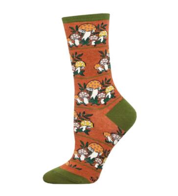 Socksmith Crew-Damensocken rostfarben Baumwolle Magic Mountain Pilz-Design UK 3 8