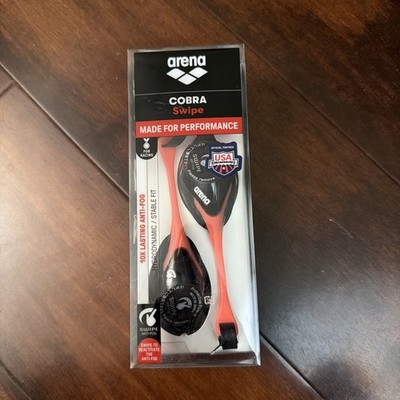 Arena Cobra Swipe Competitive Swimming Goggles Smoke / Coral New In Box !