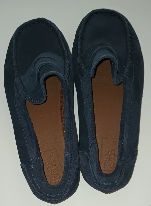 Zara Navy Blue Suede Slip On Loafer Kids Shoes Size 1-2 European 33 - Image 2 of 4