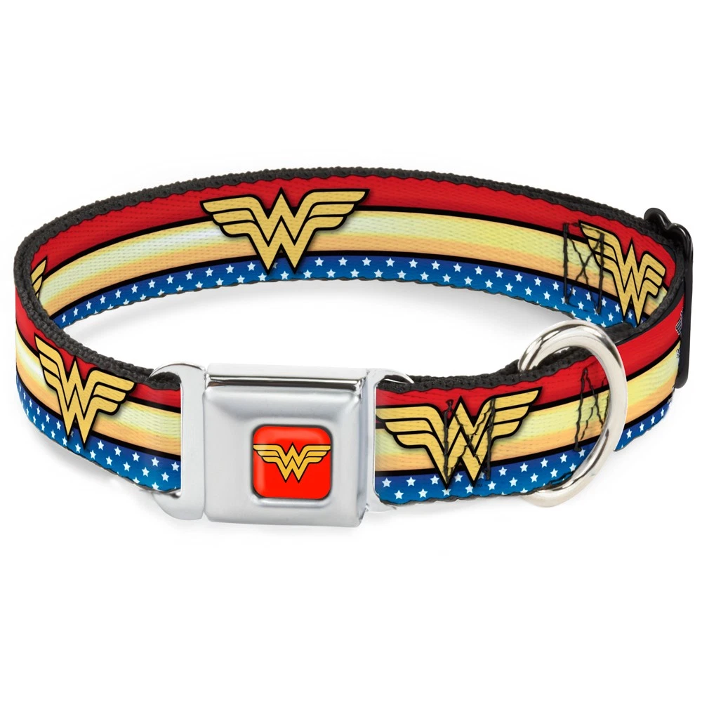 Dog Collar WWA-Wonder Woman Red Wonder Woman Logo Stripe/Stars Red/Gold/Blue/Whi