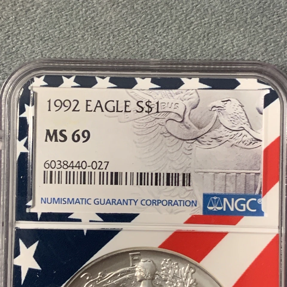 1992 US Silver $1 Eagle NGC MS69 American Flag - Image 3 of 4