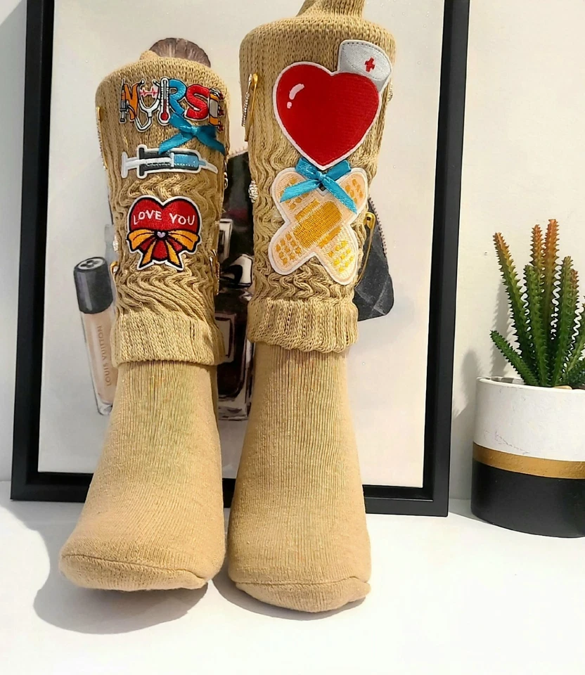 Медсестра тематический, бежевый мусор носки, милый медсестра носки, работник здравоохранения подарок, новинка - Изображение 3 из 4