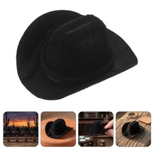 4Pcs Reusable Mini Flocked Cowboy Hats for Dolls Black Western Craft Accessories