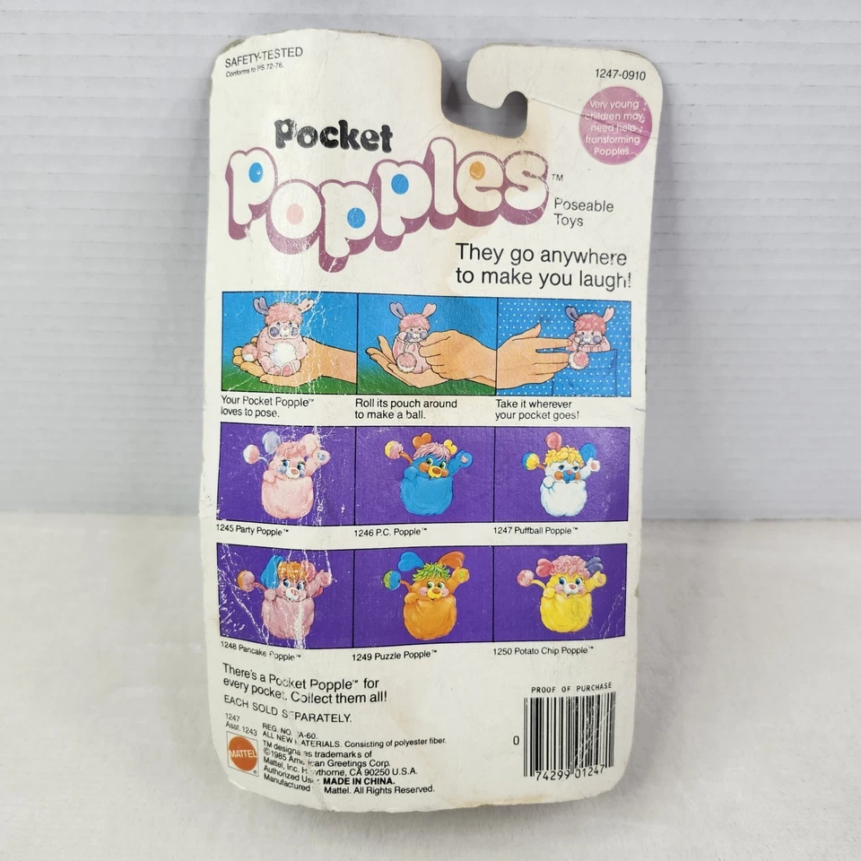 Figura de colección 1985 Pocket Popples Puffball Popple Mattel nueva en tarjeta Foto 3 de 4