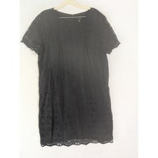 Ann Taylor Dress Women's 18 Navy Lace Overlay Shift Short Sleeve Scalloped Hem