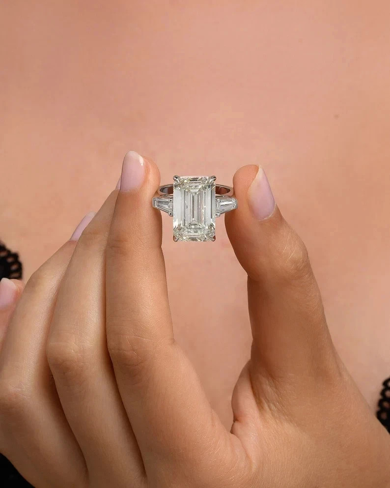 Brilliant 5.50 Ct Emerald Cut Lab-Grown Diamond Anniversary Ring 14K White Gold