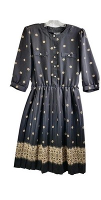 Breli Originals Black Floral Chiffon Pleated Dress Sz 12 Victorian Dark Academia