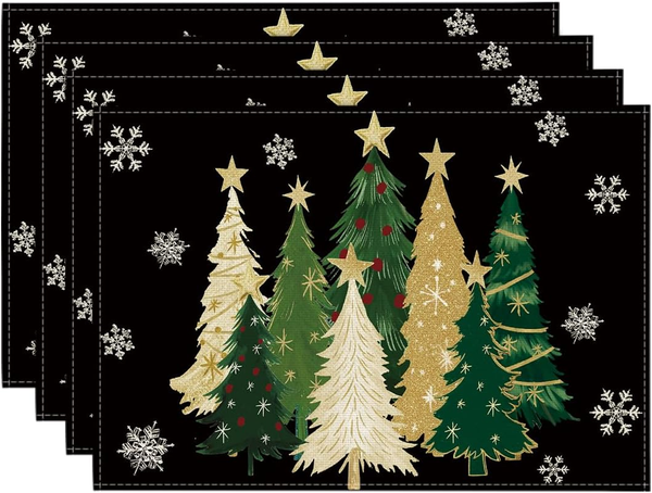 Schwarz BäUme Sterne Weihnachten Platzsets 4Er Set, 30X45Cm Winter Tischset Wasc-image