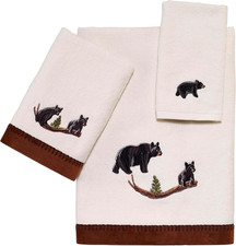 Soft  Absorbent 3Pc Ivory Cotton Towel Set - Black Bear Lodge Collection