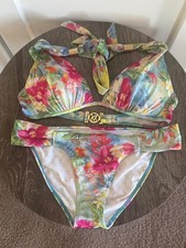 Victoria's Secret 2 PC Flower Print Swimsuit Bikini/ Halter Size S PRE-OWNED