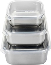 Stainless Steel Bento Box Set 3 Sizes Leakproof Silicone Lids Dishwasher Safe