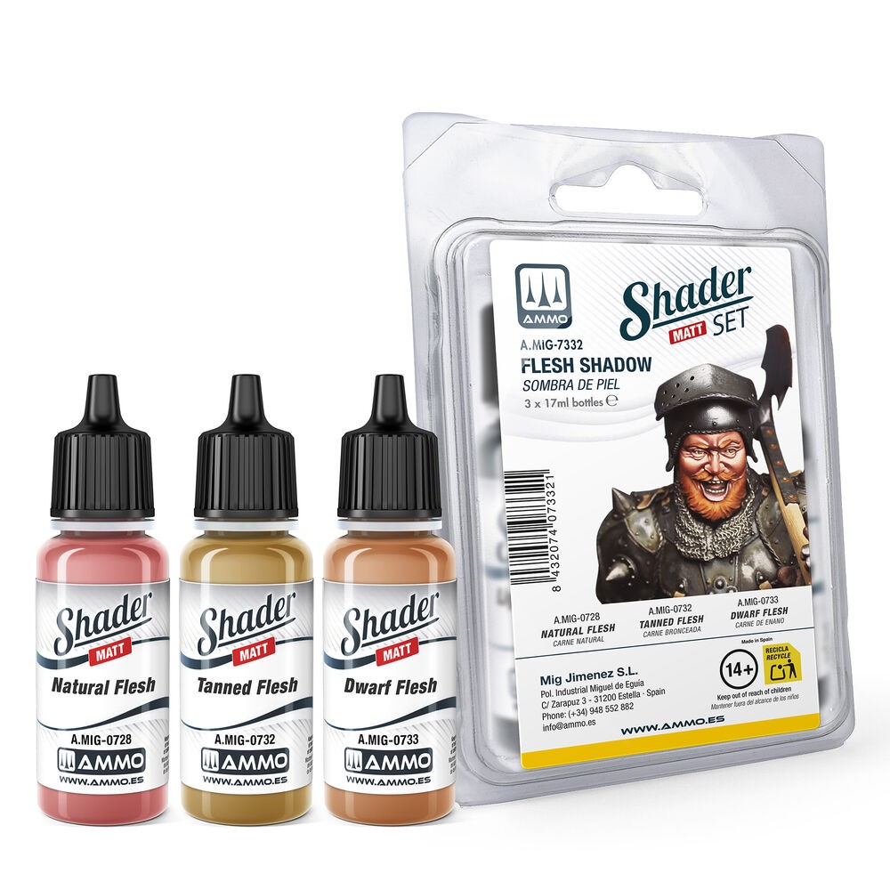 Ammo MIG A.MIG-7332 Matt Shader Flesh Shadow Color Set (3x17ml) New