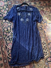 Vintage 80s 20s Art Deco Sheer Beaded Sequin Party Holiday Flapper Boho Dress