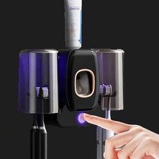 2Cups Wall-Mounted Toothbrush Sterilizer Holder with Toothpaste Dispenser - 4...