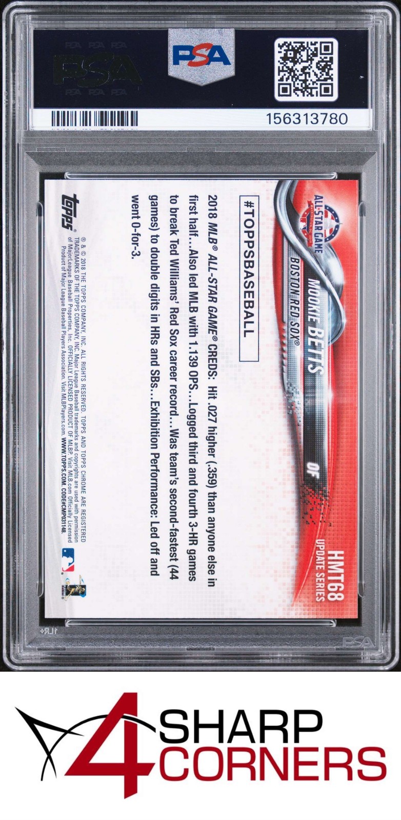 2018 TOPPS CHROME UPDATE #HMT68 MOOKIE BETTS RED SOX PSA 10 view 2
