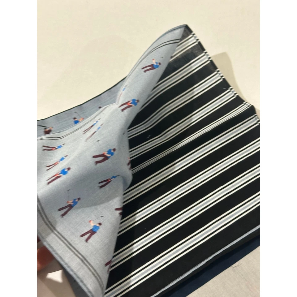 Juego de 2 pañuelos cuadrados de bolsillo de golf A. Testoni para hombre Foto 4 de 4