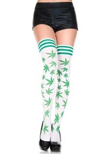 sexy PIERNAS DE MÚSICA hierba hoja de MARIJUANA HOJAS rayas TOP muslo ALTOS MEDIAS