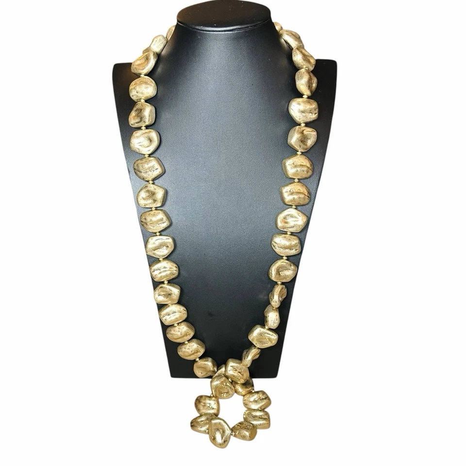 Vintage Saks Fifth 5th Avenue Long Layer Chunky Gold Tone Nugget Necklace 1970’s - Image 4 of 4