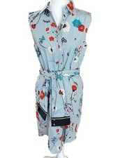 Zara blue Striped/floral shirt dress Sz medium blue,multicolor