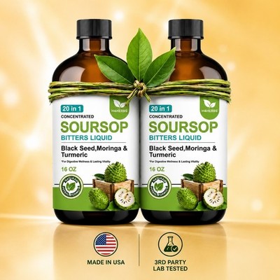 Soursop Bitters Liquid 20-in-1 Herbal Formula | Sugar Free | 16 oz (Pack of 2)