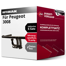 Anhängerkupplung abnehmbar + E-Satz 13pol spezifisch für Peugeot 3008 09-17 Set