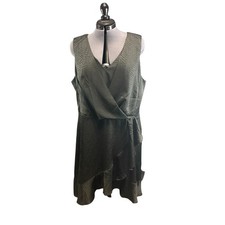Nine West Animal Print Faux Wrap Sleeveless Dress Black Sz XL