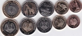 Sudan South _ set 5 coins 10 20 50 Piastres 1 2 Pounds 2015 UNC Lemberg Zp