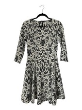 Eliza J Dress Size 4 Black White A-line Textured Jacquard Whimsical Goth Artsy