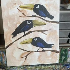 Funny Whimsical Ravens,crow,acrylic paintings on canvas original 8/10,
