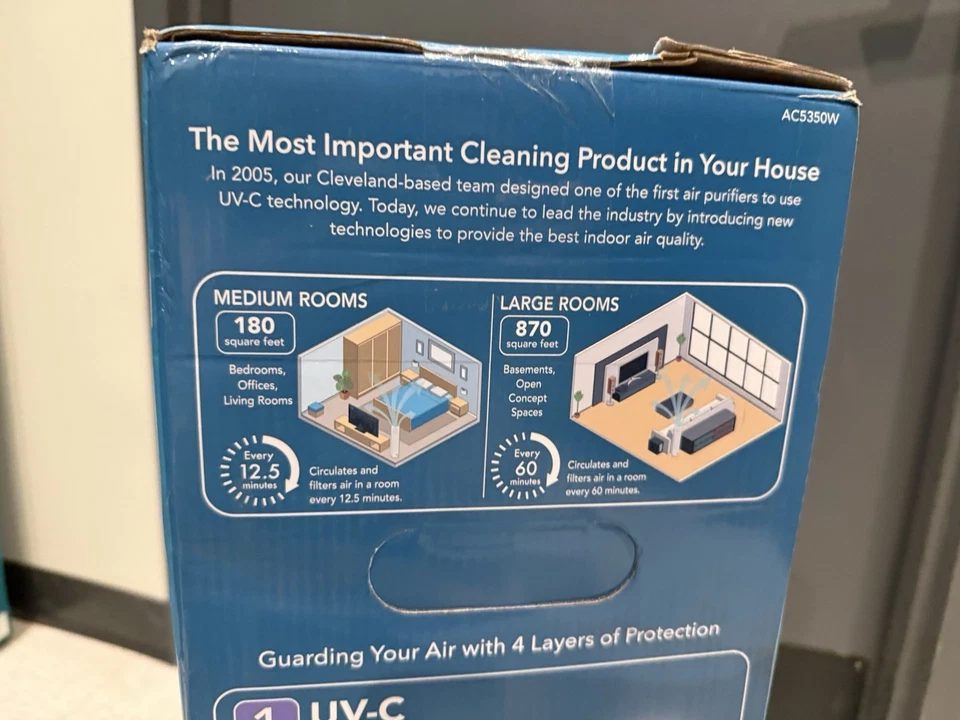 NUEVO Purificador de aire HEPA GermGuardian 870 pies cuadrados con luz UV-C para matar gérmenes AC5350W Foto 3 de 4