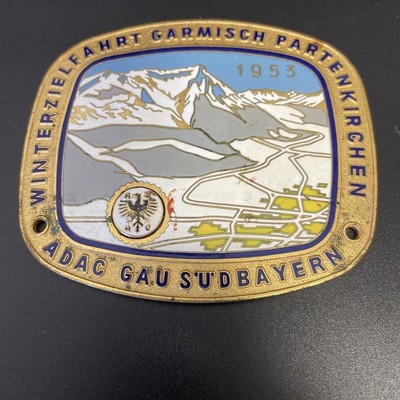 Old German 1953 ADAC badge Plakette Garmisch Bavaria Emblem Mercedes VW Rare