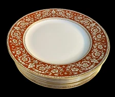 SPODE RENAISSANCE RED PATTERN 8" SALAD PLATES SET OF 8 RETIRED 1972