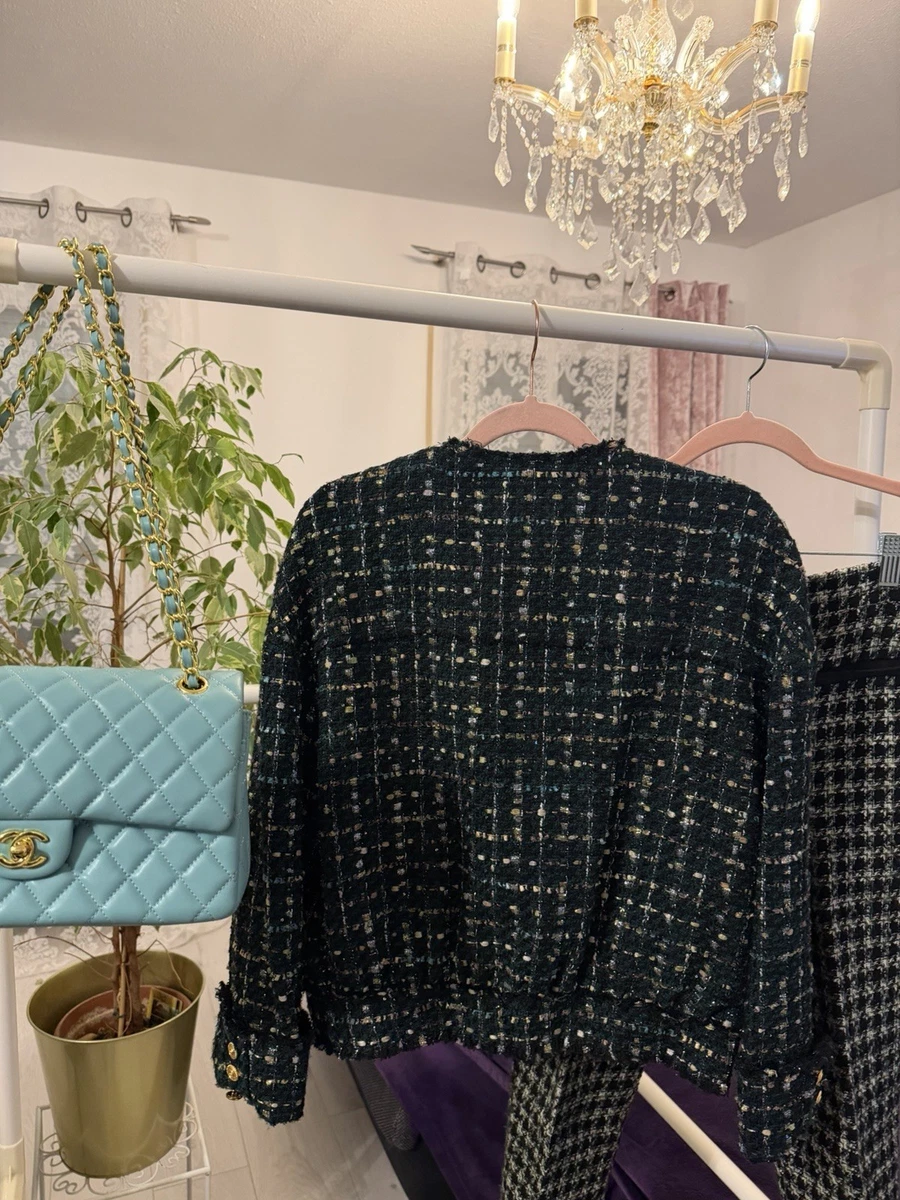 Zara Tweed Jacke Grün Goldene Knöpfe Gr.XS Bouclé Blazer/Zara Green Tweed Jacket